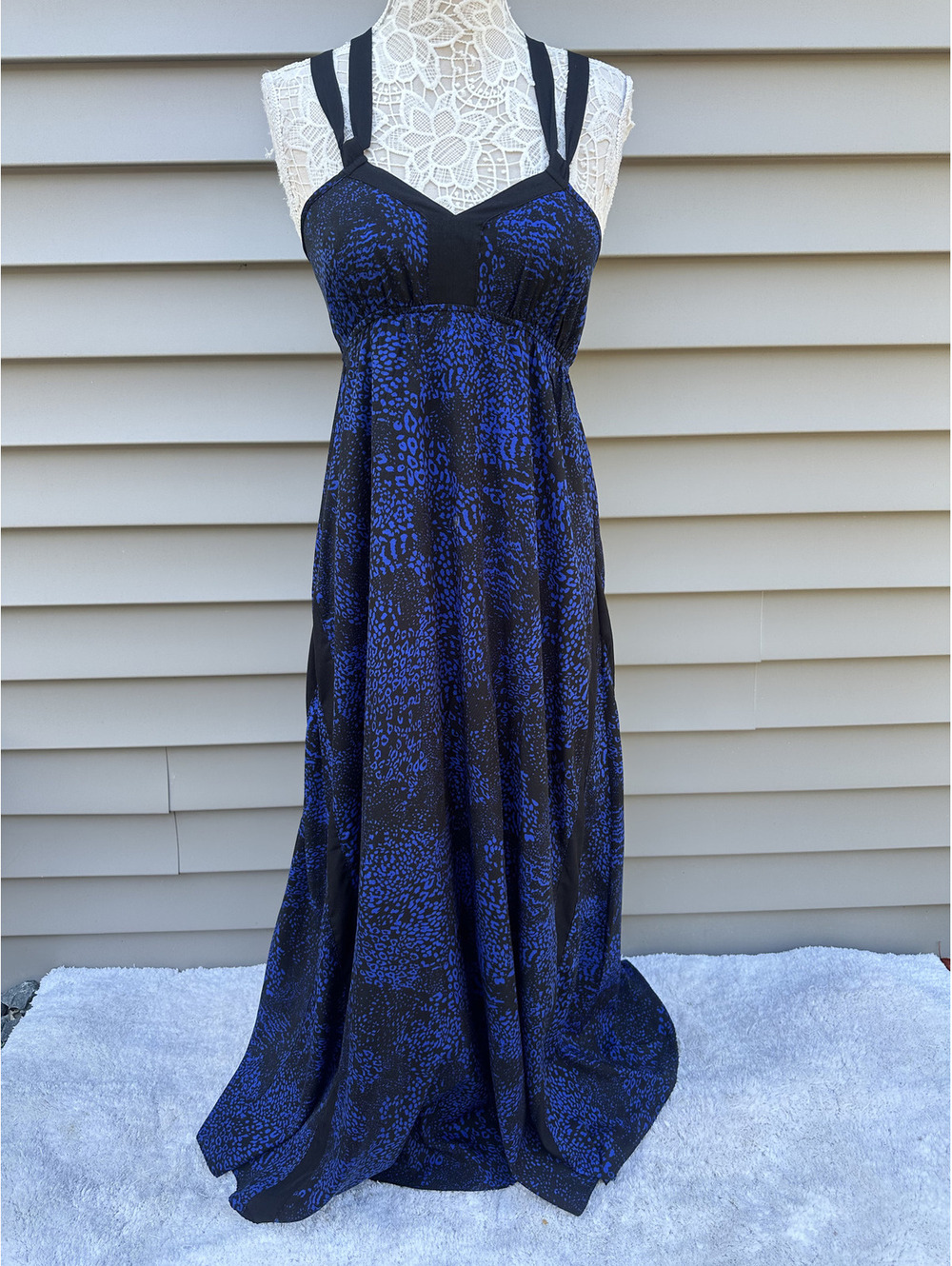 Express Blue and Black Strappy Back Maxi Dress